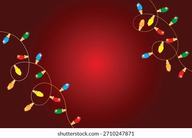 Vektorgrafik von Weihnachtslichtern auf rotem Hintergrund mit Platz für Text