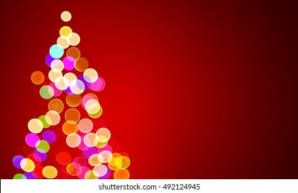 vector illustration of christmas lights on tree, out of focus with copy space