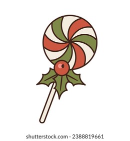 Vector Illustration of Christmas lolly with holly berry. Isolated Element of Christmas and festive events. Candy for kids