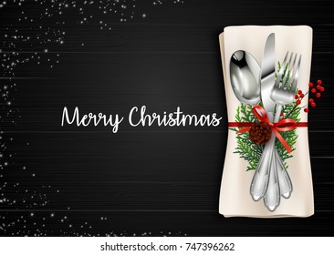 Vector illustration of Christmas meal table setting background