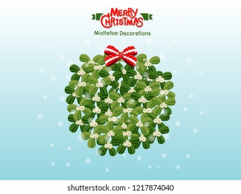 Vector Illustration Christmas Mistletoe isolated on blue background. Merry Christmas and happy new year. decorative element on holiday. Greeting card design.