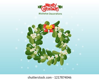 Vector Illustration Christmas Mistletoe isolated on blue background. Merry Christmas and happy new year. decorative element on holiday. Greeting card design.
