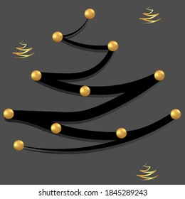 Vector illustration. Christmas modern minimalistic background. Abstract Christmas tree and gold beads, pearls, Christmas toys.