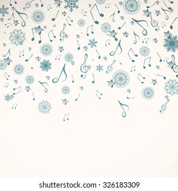 Vector Illustration Of A Christmas Music Background Wth Music Notes And Snowflakes