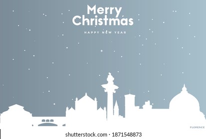 vector illustration of Christmas and new year blue greeting card with white cityscape of Florence