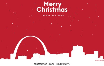 vector illustration of Christmas and new year red greeting card with white cityscape of Saint Louis