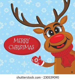 Vector illustration of a Christmas and New Year postcard with cute reindeer