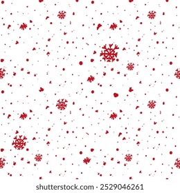 Vector illustration. Christmas and New Year seamless pattern. Snowflakes and flakes, falling snow. Scandinavian ornament. Abstract wallpaper. Snow pattern for advertising and typographic products. 