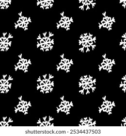 Vector illustration. Christmas and New Year seamless pattern. Snowflakes and flakes, falling snow. Scandinavian ornament. Abstract wallpaper. Snow pattern for advertising and typographic products.