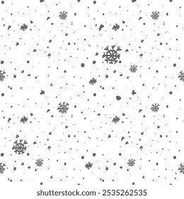 Vector illustration. Christmas and New Year seamless pattern. Snowflakes and flakes, falling snow. Scandinavian ornament. Abstract wallpaper. Snow pattern for advertising and typographic products.