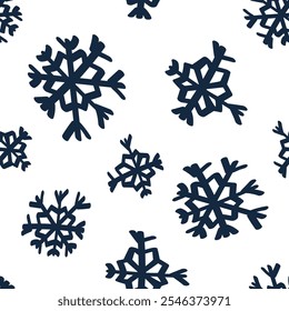 Ilustração vetorial. Natal e Ano Novo padrão sem emenda. Flocos de neve e flocos, neve caindo. Ornamento escandinavo. Papel de parede abstrato. Neve padrão para publicidade e produtos tipográficos.