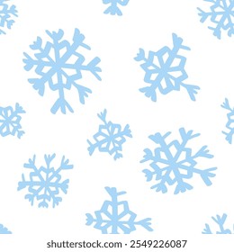 Ilustração vetorial. Natal e Ano Novo padrão sem emenda. Flocos de neve e flocos, neve caindo. Ornamento escandinavo. Papel de parede abstrato. Neve padrão para publicidade e produtos tipográficos.