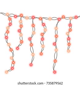 Vector illustration of Christmas, New Year lights isolated on background. Set of color string garlands. Realistic party decorations with transparency. Glowing light for holiday greeting card design.