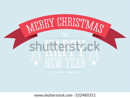 Vector illustration of the Christmas and New Year decorative sign with red ribbon.
Vector easy to modify on the blue background.