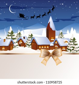 Vector Illustration of Christmas night in the Village