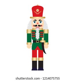 Vector illustration christmas nutcracker toy soldier traditional figurine isolated on white background