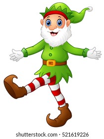Vector illustration of Christmas old elf dancing
