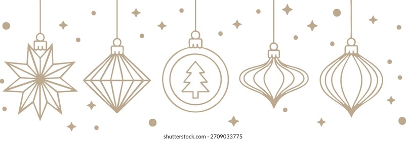 Ilustración vectorial de un borde de adorno de Navidades en un estilo de arte lineal simple
