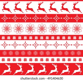 vector illustration of Christmas ornaments with deer, snowflakes,  Norwegian style