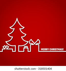 Vector Illustration of Christmas Outline BAckground for Design, Website, Banner. New year and xmas Element Template. Christmas tree and box of gifts and present under it.