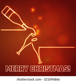 Vector Illustration of Christmas Outline neon light BAckground for Design, Website, Banner. New year and xmas Element Template. Ã?Â�Ã?Â¡hampagne and flute glass on New year party