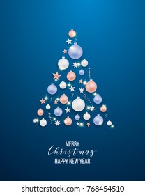Vector illustration of christmas party poster with hand lettering label - christmas - with stars, sparkles, snowflakes, balls, branches, wreath. Template for flyer, banner, poster, card, menu.