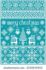Ilustración vectorial, patrón de Navidades, fondo verde. Fondo de pantalla de Navidades de Descarga. Patrón de punto de cruz EPS. Resolución de alta calidad para la decoración de la ropa, bordado, vacaciones de Navidad
