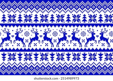Ilustração vetorial, fundo vermelho padrão de Natal. Baixe o papel de parede de Natal. Padrão Crossstitch alta resolução de qualidade para decoração de roupas, bordados. Férias de Natal.
