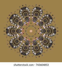 Vector illustration. Christmas pattern with snowflakes abstract background. Beige, gray and brown snowflakes. Holiday design for Christmas and New Year fashion prints.