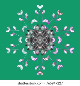 Vector illustration. Christmas pattern with snowflakes abstract background. Holiday design for Christmas and New Year fashion prints. Green, gray and white colors.