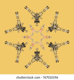 Vector illustration. Christmas pattern with snowflakes abstract background. Holiday design for Christmas and New Year fashion prints. Yellow, gray and beige colors.