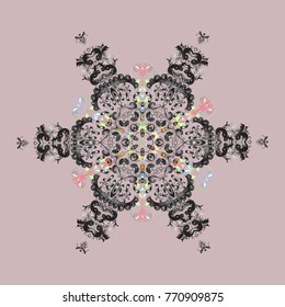 Vector illustration. Christmas pattern with snowflakes abstract background. Neutral, gray and pink snowflakes. Holiday design for Christmas and New Year fashion prints.