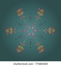 Vector illustration. Christmas pattern with snowflakes abstract background. Blue, neutral and orange snowflakes. Holiday design for Christmas and New Year fashion prints.
