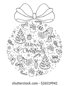 Vector illustration of christmas pattern.Coloring page for children and adult.