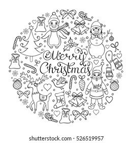 Vector illustration of christmas pattern.Coloring page for children and adult.
