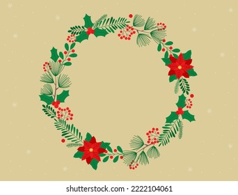 Vector illustration of a Christmas plant wreath.