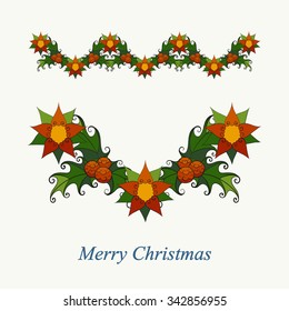 Vector illustration of  Christmas poinsettia garland.