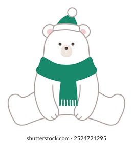 Vector illustration of a Christmas polar bear. Winter, scarf, hat, polar bear, polar bear