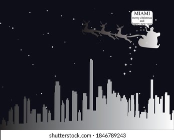 vector illustration of Christmas postcard from city of Miami