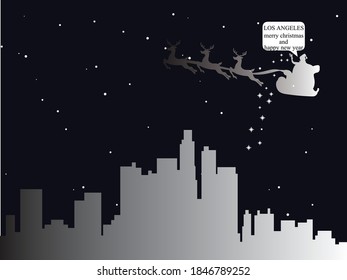 vector illustration of Christmas postcard from city of Los Angeles