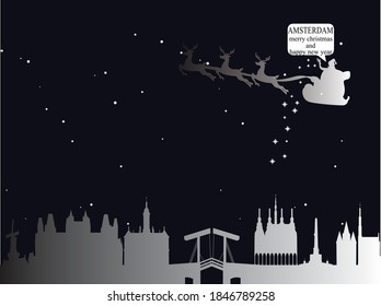 vector illustration of Christmas postcard from city of Amsterdam