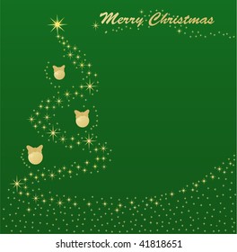 Vector illustration Christmas postcard. Christmas tree lights