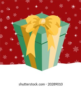 Vector illustration of Christmas presents box on the red background with the white snowflakes