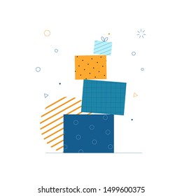 Vector illustration of christmas presents or gift boxes. Flat design for greeting card or banner.
