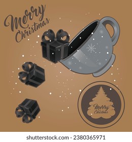 Vector illustration of Christmas presents pouring out of coffee cup