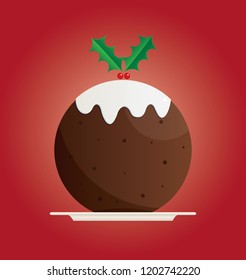 Vector illustration of a Christmas pudding on a red background