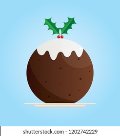 Vector illustration of a Christmas pudding on a blue background