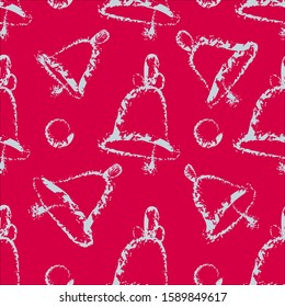 Vector illustration. Christmas red background with hand drawn bells. Seamless background for print, wrapping paper, holidays card.