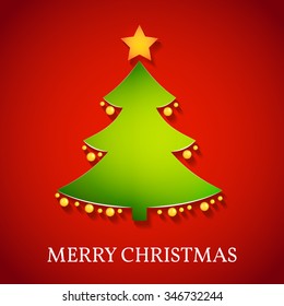 Vector Illustration - Christmas Red Greeting Card. with green tree
