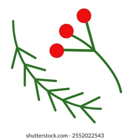 Vector illustration of a Christmas red plant and a Christmas tree branch